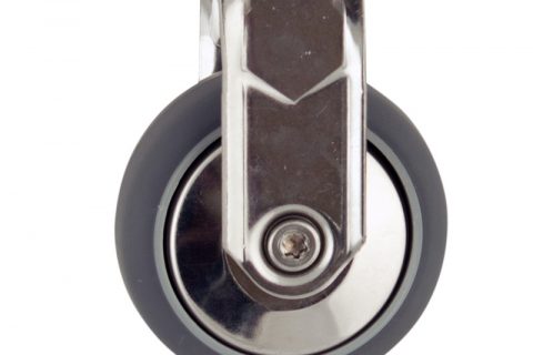 INOX Fiksni točak,75mm za lagana kolica, sa točkom od termoplastika siva neobeležena guma osovina kliznog ležaja montaža sa otvor - rupa