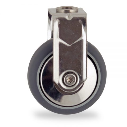 INOX Fiksni točak,50mm za lagana kolica, sa točkom od termoplastika siva neobeležena guma osovina kliznog ležaja montaža sa otvor - rupa