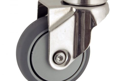 INOX Okretni točak,50mm za lagana kolica, sa točkom od termoplastika siva neobeležena guma osovina sa jednokugličnim ležajem montaža sa otvor - rupa