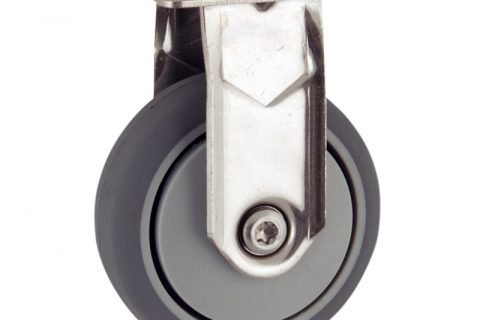 INOX Fiksni točak,75mm za lagana kolica, sa točkom od termoplastika siva neobeležena guma osovina kliznog ležaja montaža sa gornja ploča