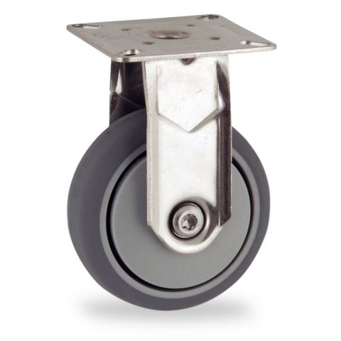 INOX Fiksni točak,50mm za lagana kolica, sa točkom od termoplastika siva neobeležena guma osovina sa jednokugličnim ležajem montaža sa gornja ploča