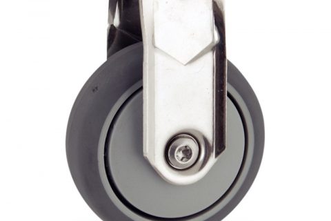 INOX Fiksni točak,50mm za lagana kolica, sa točkom od termoplastika siva neobeležena guma osovina sa jednokugličnim ležajem montaža sa otvor - rupa