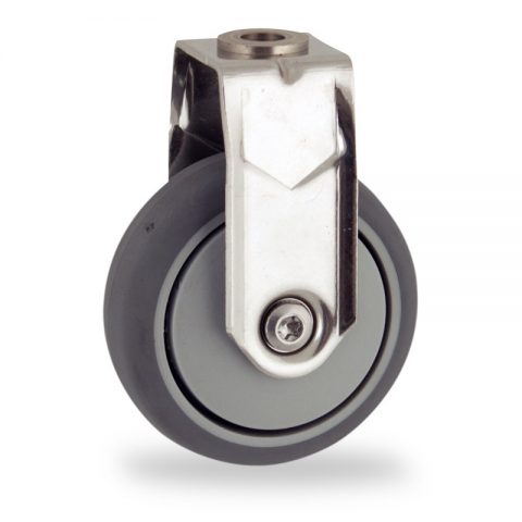INOX Fiksni točak,50mm za lagana kolica, sa točkom od termoplastika siva neobeležena guma osovina sa jednokugličnim ležajem montaža sa otvor - rupa