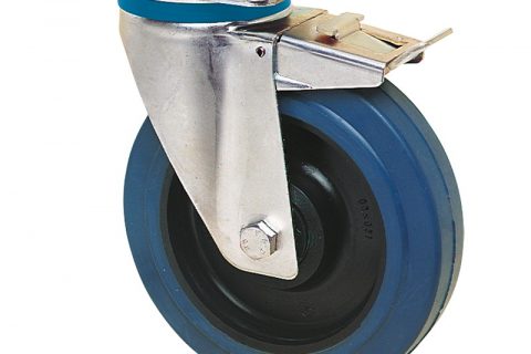 INOX točak sa kočnicom  160mm sa elastična guma za čiste podloge, felna od poliamid i Inox valjkasti ležaj.Montaža sa gornja ploča