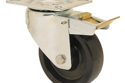 INOX točak sa kočnicom za pekare  100mm για Smola (280C) osovina kliznog ležaja.Montaža sa gornja ploča