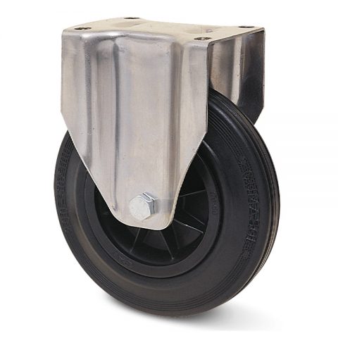INOX fiksni točak  180mm sa crna guma, felna od poliamid i Inox valjkasti ležaj.Montaža sa gornja ploča