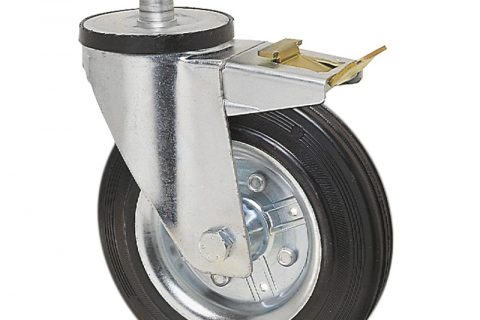 Točak sa kočnicom za kolica 125mm sa crna guma,nosač od presovanog čelika  i valjkasti ležaj.Montaža sa šipka