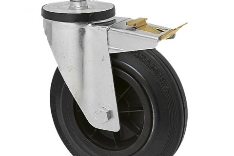 Točak sa kočnicom za kolica 150mm sa crna guma, felna od poliamid i valjkasti ležaj.Montaža sa šipka