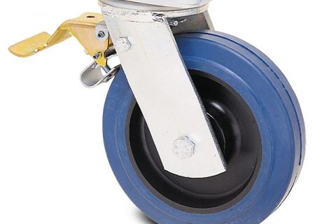 Točak sa kočnicom za teške uslove  200mm sa elastična guma za čiste podloge, felna od poliamid i kuglični ležajevi.Montaža sa gornja ploča