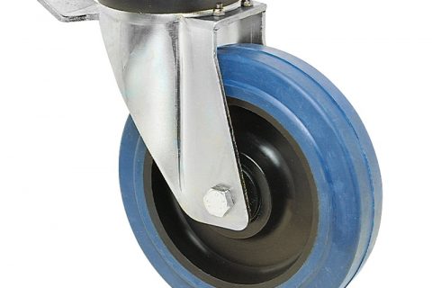 Točak sa kočnicom za teške uslove  200mm sa elastična guma za čiste podloge, felna od poliamid i valjkasti ležaj.Montaža sa gornja ploča