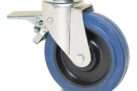Točak sa kočnicom za teške primene  200mm sa elastična guma za čiste podloge, felna od poliamid i kuglični ležajevi.Montaža sa gornja ploča