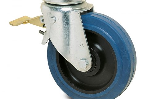 Točak sa kočnicom za kolica  100mm sa elastična guma za čiste podloge, felna od poliamid i valjkasti ležaj.Montaža sa gornja ploča