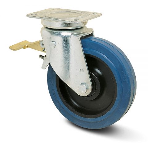 Točak sa kočnicom za kolica  200mm sa elastična guma za čiste podloge, felna od poliamid i kuglični ležajevi.Montaža sa gornja ploča