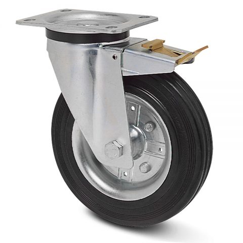 Točak sa kočnicom za kolica 80mm sa crna guma,nosač od presovanog čelika  i valjkasti ležaj.Montaža sa gornja ploča