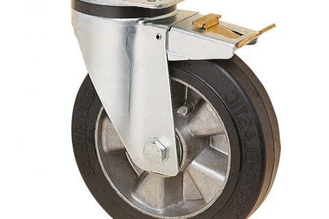 Točak sa kočnicom za kolica  250mm sa Elastična crna guma , felna od aluminijum i kuglični ležajevi.Montaža sa gornja ploča