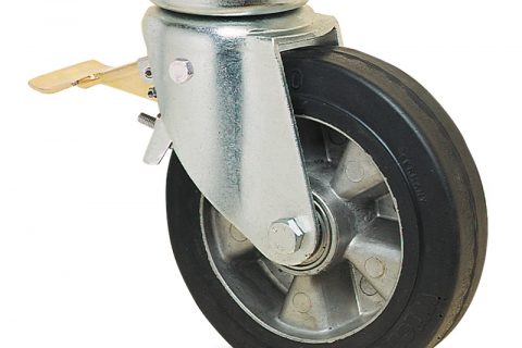 Točak sa kočnicom za kolica  250mm sa Elastična crna guma , felna od aluminijum i kuglični ležajevi.Montaža sa gornja ploča