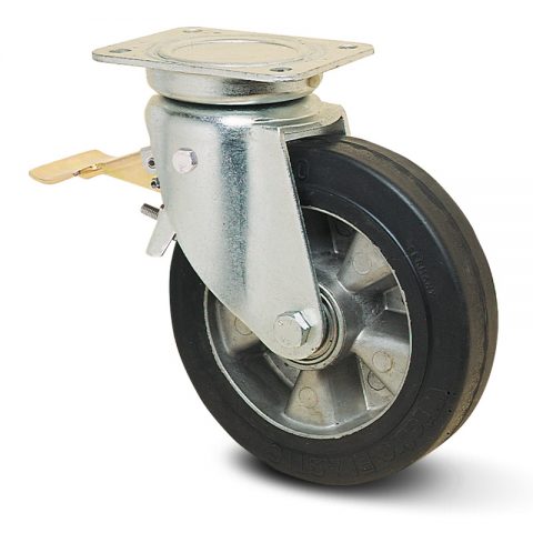Točak sa kočnicom za kolica  180mm sa Elastična crna guma , felna od aluminijum i kuglični ležajevi.Montaža sa gornja ploča