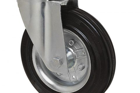 Okretni točak za kolica 150mm sa crna guma,nosač od presovanog čelika  i valjkasti ležaj.Montaža sa otvor - rupa