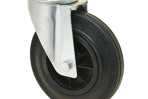 Okretni točak za kolica 100mm sa crna guma, felna od poliamid i valjkasti ležaj.Montaža sa otvor - rupa