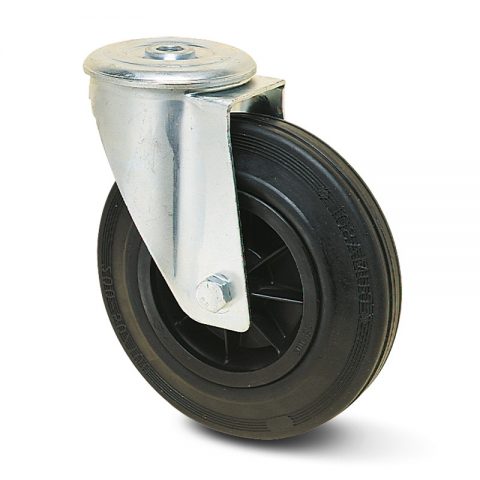 Okretni točak za kolica 100mm sa crna guma, felna od poliamid i osovina kliznog ležaja.Montaža sa otvor - rupa