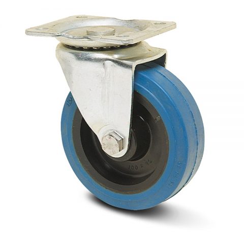 Okretni točak serije Ε  100mm sa elastična guma za čiste podloge, felna od poliamid i kuglični ležajevi.Montaža sa gornja ploča