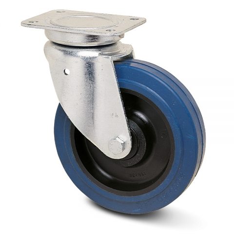 Okretni točak za kolica  100mm sa elastična guma za čiste podloge, felna od poliamid i valjkasti ležaj.Montaža sa gornja ploča