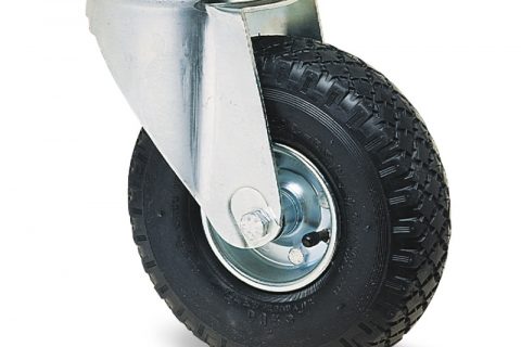 Okretni točak za kolica  260mm sa pneumatska crna guma sa nosač od presovanog čelika  i valjkasti ležaj.Montaža sa gornja ploča