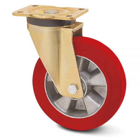 Okretni točak za kolica  125mm sa elastični poliuretan, felna od aluminijum i kuglični ležajevi.Montaža sa gornja ploča
