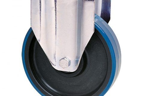 INOX fiksni točak za kolica  150mm sa poliuretan, felna od poliamid i osovina kliznog ležaja.Montaža sa gornja ploča