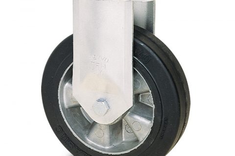 Fiksni točak za kolica  100mm sa Elastična crna guma , felna od aluminijum i kuglični ležajevi.Montaža sa gornja ploča