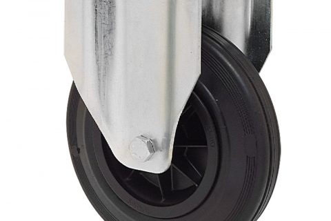 Fiksni točak za kolica 125mm sa crna guma, felna od poliamid i valjkasti ležaj.Montaža sa gornja ploča