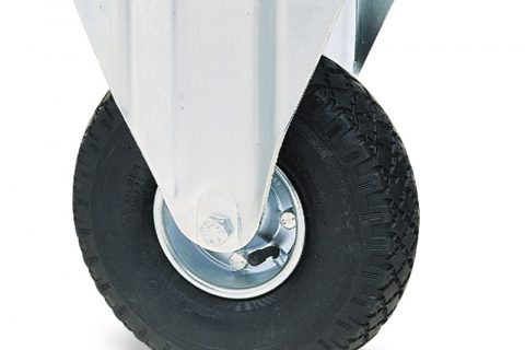 Fiksni točak za kolica  260mm sa pneumatska crna guma sa nosač od presovanog čelika  i valjkasti ležaj.Montaža sa gornja ploča