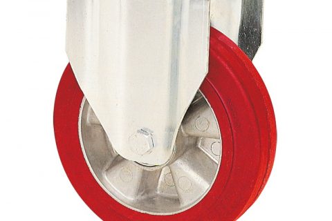 Fiksni točak za kolica  180mm sa elastični poliuretan, felna od aluminijum i kuglični ležajevi.Montaža sa gornja ploča