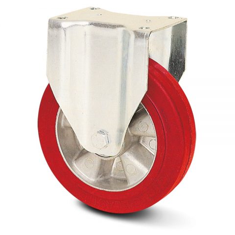 Fiksni točak za kolica  160mm sa elastični poliuretan, felna od aluminijum i kuglični ležajevi.Montaža sa gornja ploča